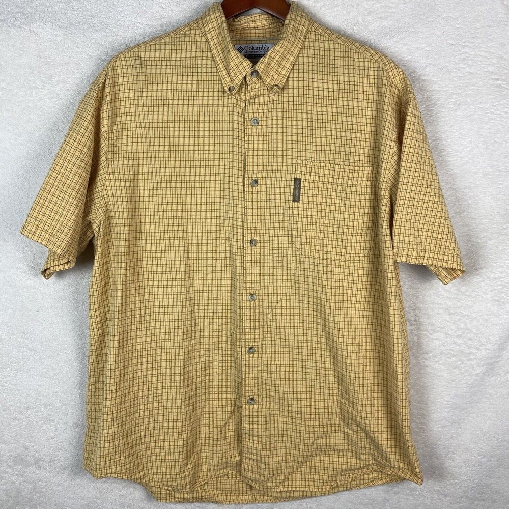 Columbia Mens Shirt XL Plaid Check Button‎ Down Summer Seersucker Cotton Hiking